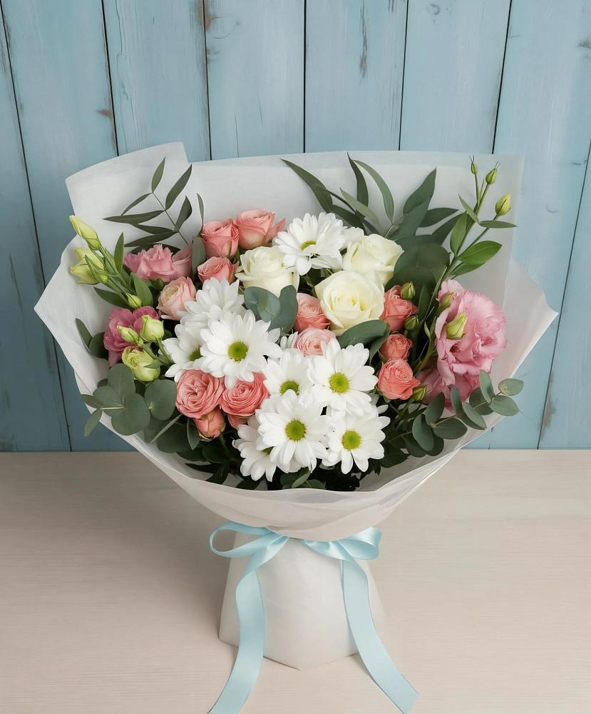 Букет цветов из: Розы, Лизиантусы и Хризантемы в Лозовом