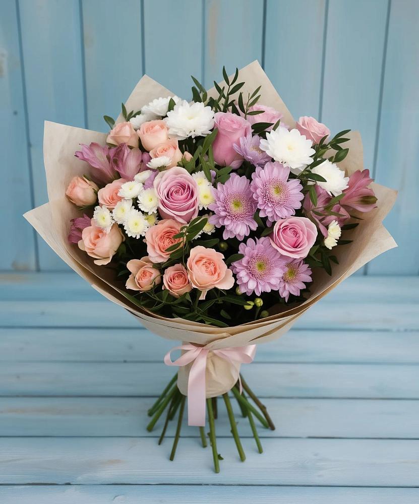 Букет цветов из: Хризантемы, Розы и Альстромерии в Лозовом