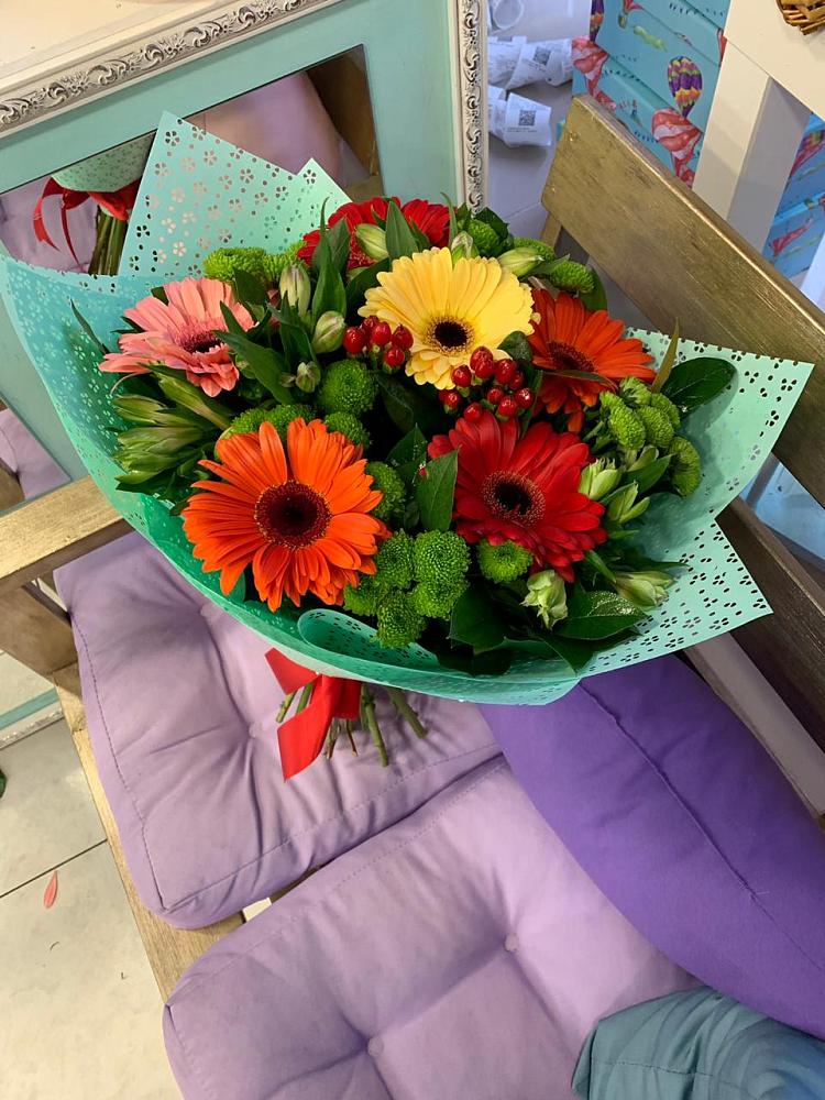 Букет цветов из: Герберы, Хризантемы и Альстромерии в Лозовом