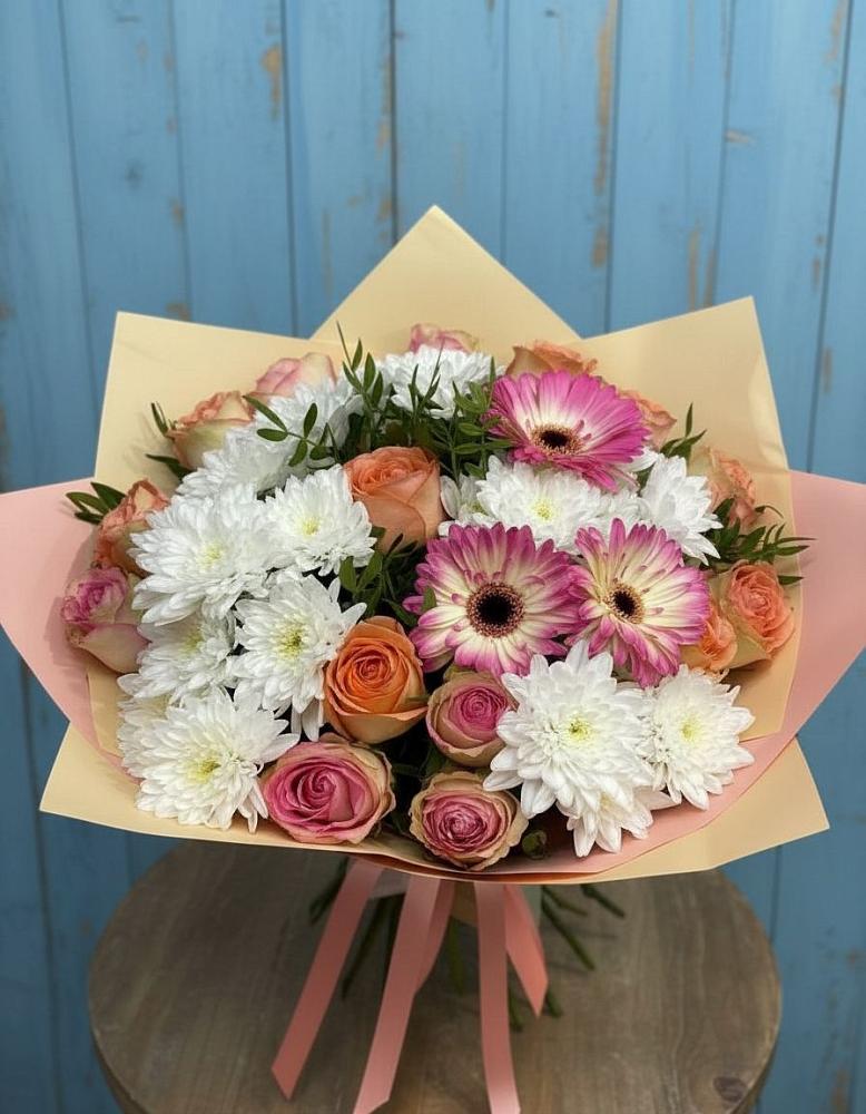 Букет цветов из: Розы, Герберы и Хризантемы в Лозовом