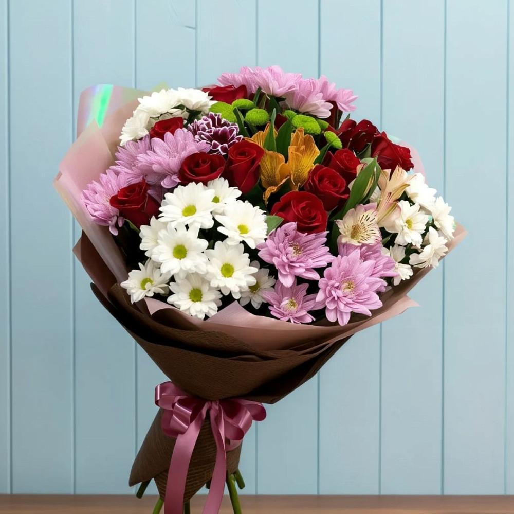 Букет цветов из: Розы, Хризантемы и Альстромерии в Лозовом